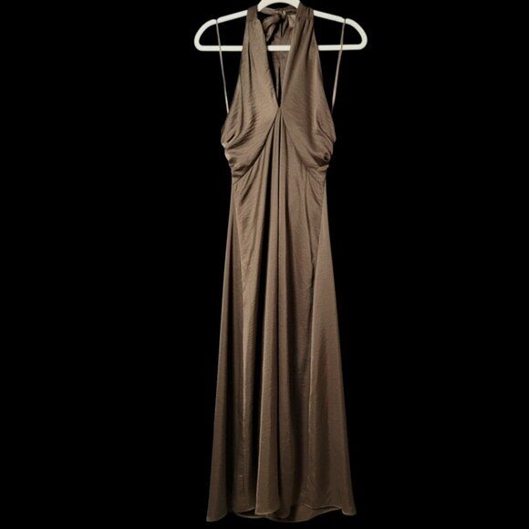 House of Harlow 1960 Dresses & Skirts - NWT House of Harlow 1960 Brown Elegant Evening Satin Maxi Halter Dress Medium
